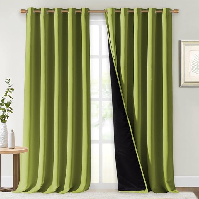 NICETOWN Full Shading Curtains for Windows, Fresh Green, Pack of 2, 62 inches W x 95 inches L, Super Heavy-Duty Black Lined Blackout Curtains for Bedroom, Privacy Assured Window Treatment