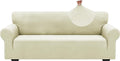 ZNSAYOTX 1 Piece Jacquard Couch Covers for 3 Cushion Couch Living Room High Stretch Sofa Cover Pets Dogs Friendly Anti Slip Thickened Slipcovers Furniture Protector (Large,New Pattern Light Beige)
