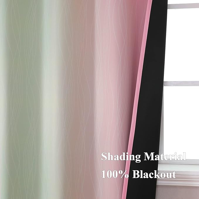 Estelar Textiler Sage and Pink Blackout Curtains 54 Inch Length, Light Blocking Gradient Grommet Drapes for Living Room, Thermal Insulated Ombre Curtains for Bathroom,52Wx54L,2 Panels