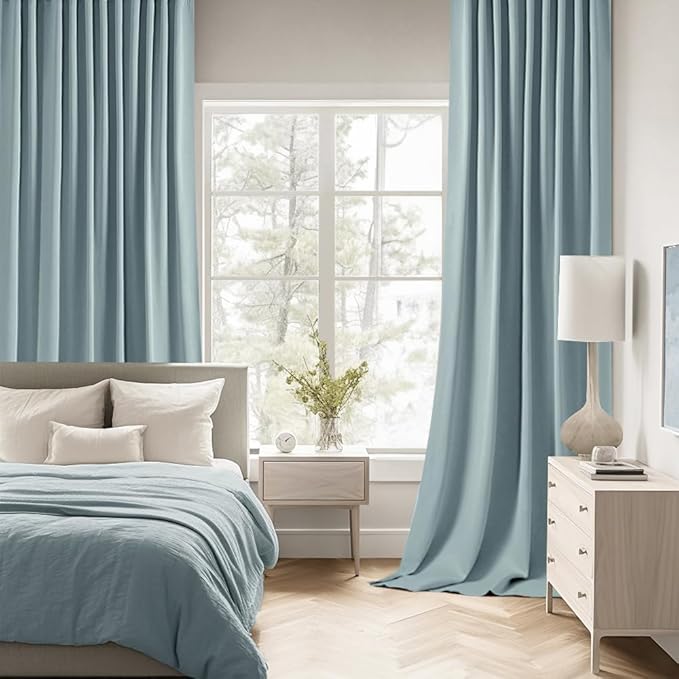 MIULEE Slate Blue Back Tab Blackout Curtains 84 Inch Length 2 Panels Set for Living Room Bedroom Privacy, Rod Pocket/Pinch Pleat Thermal Insulated Room Darkening Pleated Light Blocking Drapes