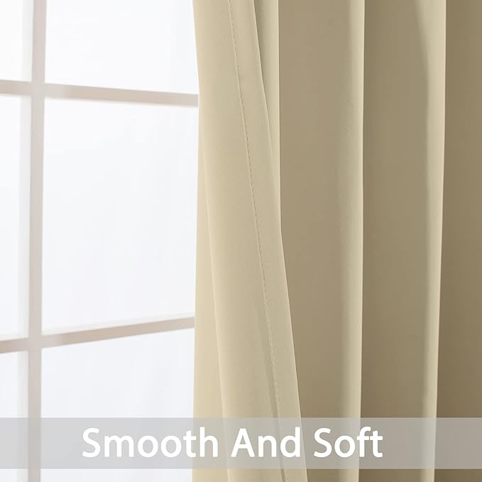 Yakamok Blackout Curtains Room Darkening Thermal Insulated Window Panels,Solid Grommet Top Drapes for Bedroom/Living Room(62Wx84L, Beige, 2 Panels)