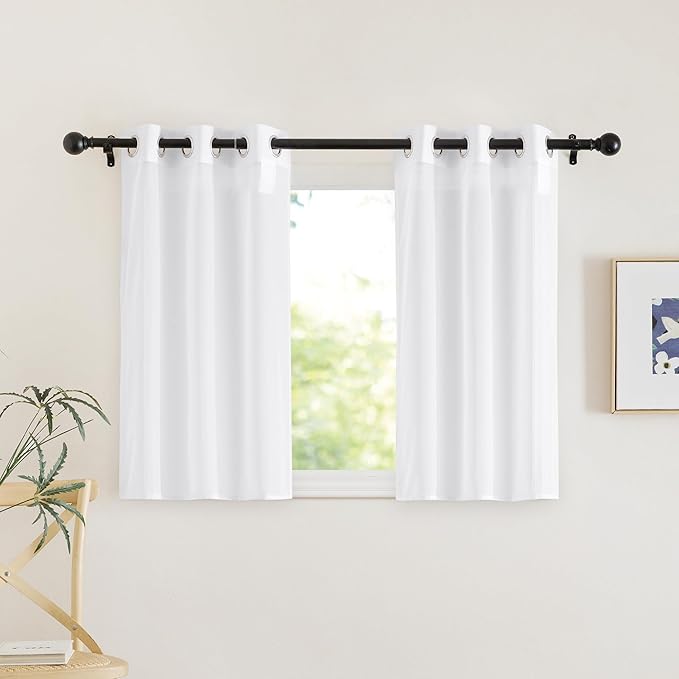 NICETOWN White Sheer Kitchen Window Curtains 24 inches Long, Grommet Short Curtains Elegant & Airy Breathable Light Filtering Drapes for Cafe/Basement, W30 x L24, 2 Panels