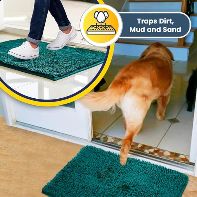 Muddy Mat® | Super Absorbent Door Mat Indoor, Microfiber Quick Dry Chenille Entryway Rug, Non-Slip Front Door Mat, Indoor Mats for Entryway, Machine Washable Pet Rug, Teal 36"x60"