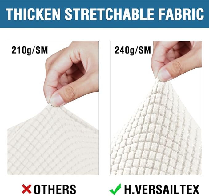 H.VERSAILTEX 4 Piece Stretch Sofa Covers for 3 Cushion Couch Covers for Living Room Furniture Slipcovers (Base Cover Plus 3 Seat Cushion Covers) Thicker Jacquard Fabric (Large Sofa, Porcelain White)