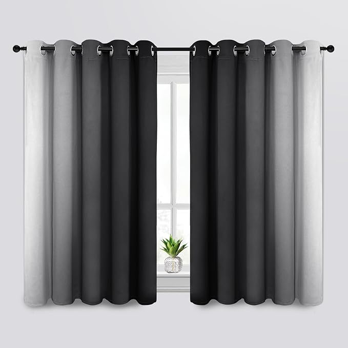 SimpleHome Ombre Room Darkening Curtains for Bedroom, Gradient Black to Grey White Light Blocking Thermal Insulated Grommet Window Curtains/Drapes for Living Room,2 Panels, 62x63 inches Length