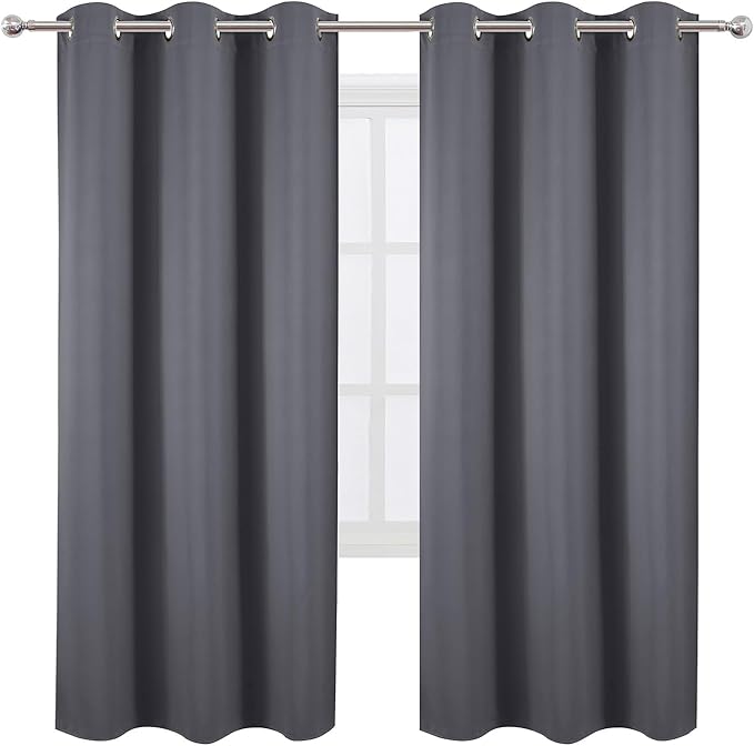 LEMOMO Grey Blackout Curtains 42 x 72 Inch Length/Set of 2 Curtain Panels/Thermal Insulated Room Darkening Blackout Curtains for Bedroom