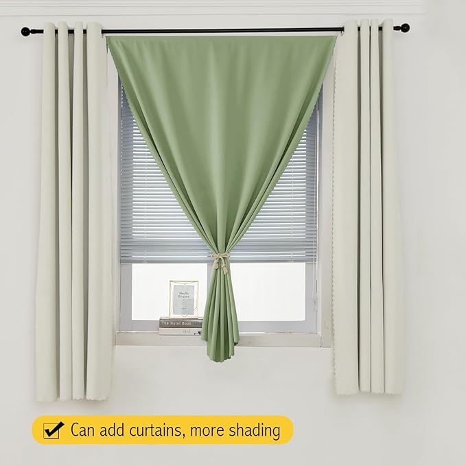 Magic Tape Blackout Curtains for Bedroom No Drillng Self Adhesive Curtains No Rod Small Window, 47" W X 96" L, Sage Green, 1 Panel
