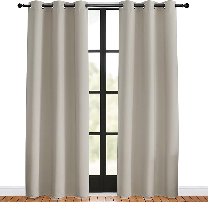 NICETOWN Blackout Curtains for Bedroom, Natural, 42 W by 80 L, Set of 2, Thermal Insulated Curtains & Drapes with Grommet Top for Living Room, Privacy Window Treatment Draperies