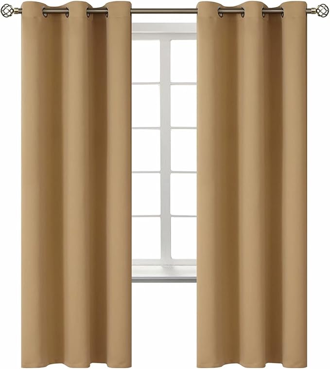 BGment Blackout Curtains for Living Room - Grommet Thermal Insulated Room Darkening Curtains for Bedroom, 2 Panels of 42 x 72 Inch, Khaki