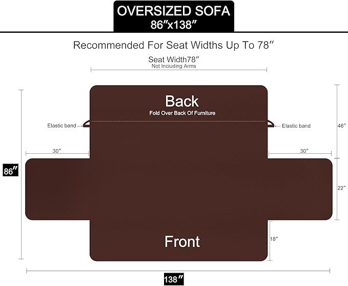 U-NICE HOME Large Sofa Cover Reversible Couch Cover for Dogs with Elastic Straps Water Resistant Furniture Protector for Pets Couch Cover for 4 Cushion Couch (Oversized Sofa, Burgundy/Tan)