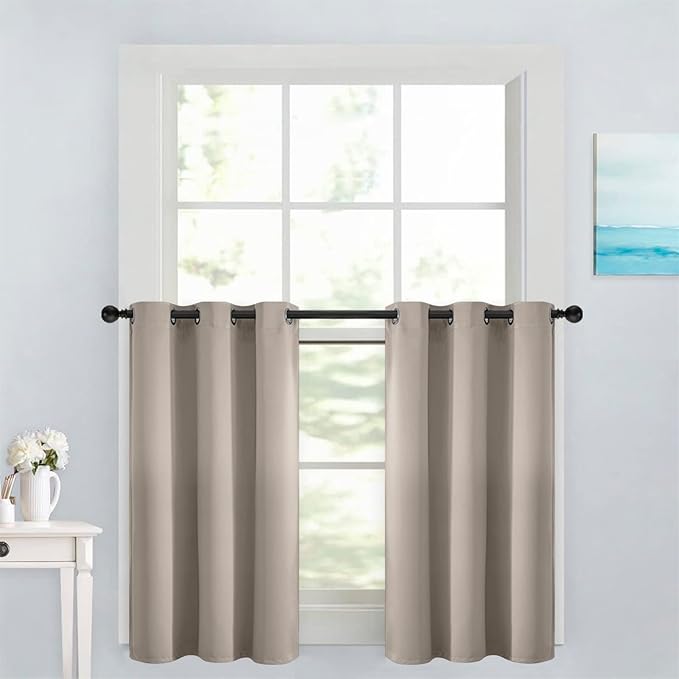 Yakamok Kitchen Bathroom Window Curtains - Grommet Blackout Curtains Small Window Short Drapes for Bedroom Living Room Kids Nursery Room(2 Panels,Natural,42x36 Inch)