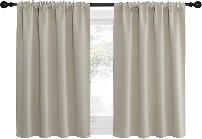 NICETOWN 2 Panels Blackout Curtains, Rod Pocket Thermal Insulated Drapes for Kitchen, Heavy Duty Small Window Treatment for Dorm Room, Studio Apartment, Basement (Natural, W42 x L30)