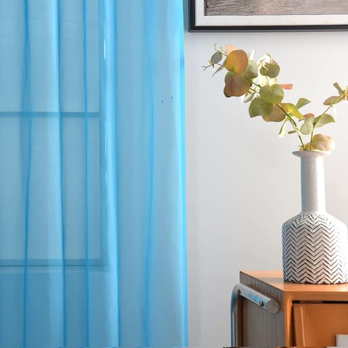 SpaceDresser Basic Rod Pocket Sheer Voile Window Curtain Panels Cyan Blue 1 Pair 2 Panels 52 Width 90 Inch Long for Kitchen Bedroom Children Living Room Yard(Cyan Blue,52 W x 90 L), adult
