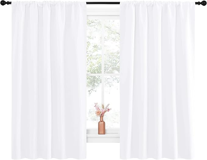 NICETOWN Bedroom Window Curtain Panels - Window Treatment Rod Pocket Drapes for Nursery (White, 2 Panels, 52" by 63")
