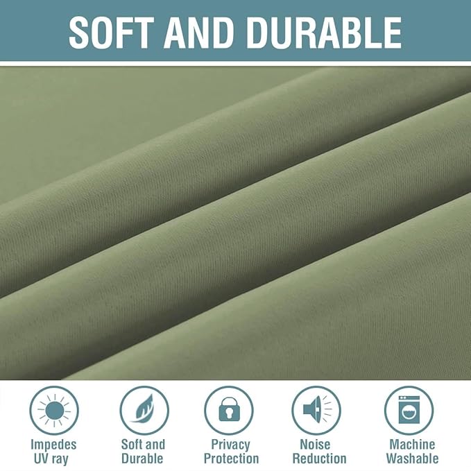 H.VERSAILTEX Blackout Curtain for Living Room Small Window Kitchen Blackout Curtains 45 inch Length Energy Saving Solid Grommet Blackout Drape, One Panel, Sage, 52" W x 45" L