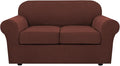H.VERSAILTEX 3 Piece Stretch Sofa Covers for 2 Cushion Loveseat Couch Covers for Living Room Sofa Slipcovers (Base Cover Plus 2 Seat Cushion Covers) Thicker Jacquard Fabric (Medium Sofa, Burnt Brick)