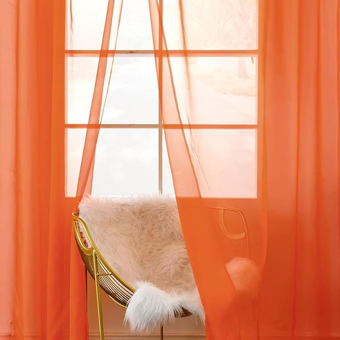 SpaceDresser Burnt Orange Sheer Curtains 4 Panels Rod Pocket Semi-Sheer Curtain 96 Inches Long Light Filtering Voile Window Drapes for Bedroom Living Room Kitchen, Each 52W x 96L