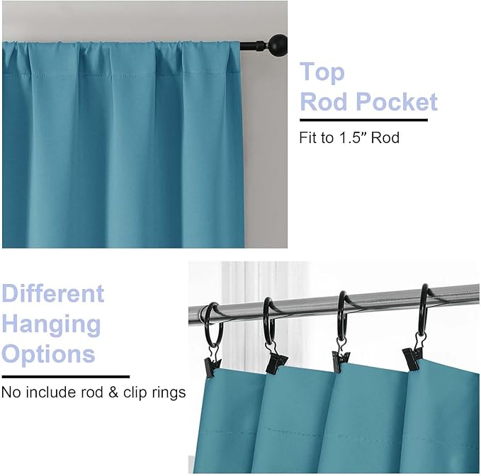 Simplebrand Ava Turquoise Short 36 Inches Blackout Curtain 2 Panels Set, Half Window Rod Pocket Privacy Curtain Tiers for Kitchen, Curtains Blackout for Bathroom Shades, W40 x L36 Inch, Turquoise