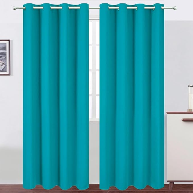 LEMOMO Blackout Curtains 52 x 90 Inch Long Teal Curtains Set of 2 Panels Room Darkening Curtains for Bedroom and Living Room