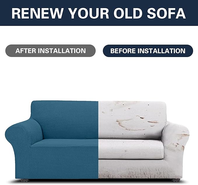 Cupuamon 2026 New Stretch Sofa Slipcovers Couch Cover for 3 Cushion Furniture Protector Sofa Covers with Elastic Bottom Jacquard Fabric Small Checks for Pets, Kids -Sofa, Peacock Blue