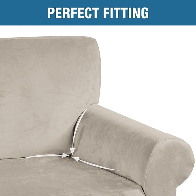 H.VERSAILTEX Stretch Velvet Sofa Covers for 3 Cushion Couch Covers Furniture Protector Soft with Non Slip Elastic Bottom, Crafted from Thick Comfy Rich Velour (Sofa 72"-90", French Oak)