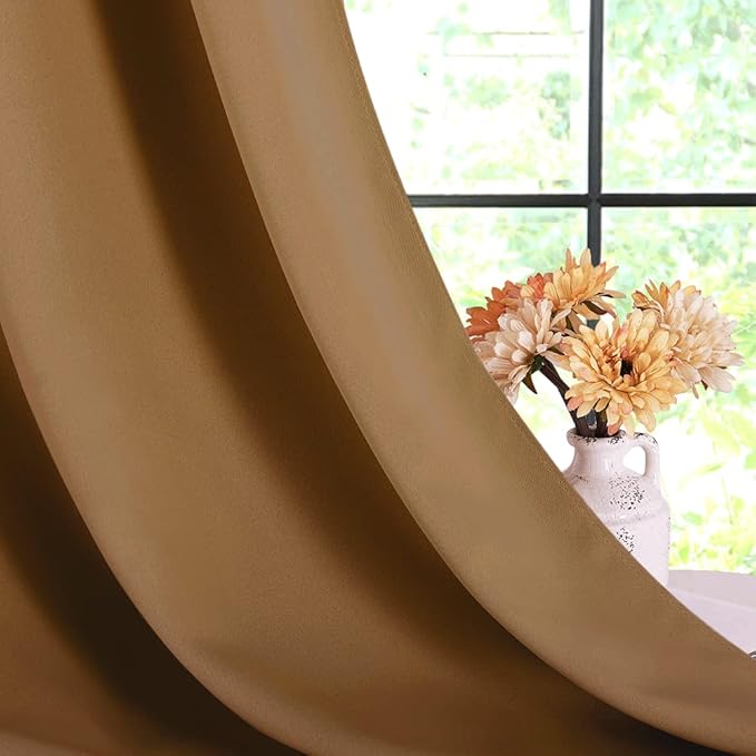 NICETOWN Sleek Blackout Curtains 48 inches Length for Small Windows, Noise Reducing and Block Draft Panels for Door Doorway Laundry Office Luxury Decor Theme (2 Panels, Gold Brown, W34 x L48 -Inch)