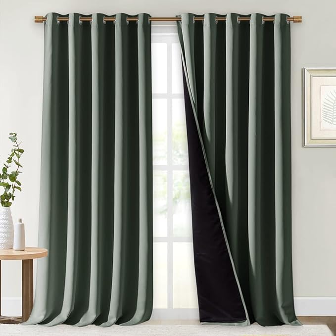 NICETOWN Full Shading Cold Blocking Curtains for Windows, Super Heavy-Duty Black Lined Blackout Drapes for Bedroom, Privacy Assured Window Treatment (Dark Mallard, Pack of 2, 70" W x 95" L)