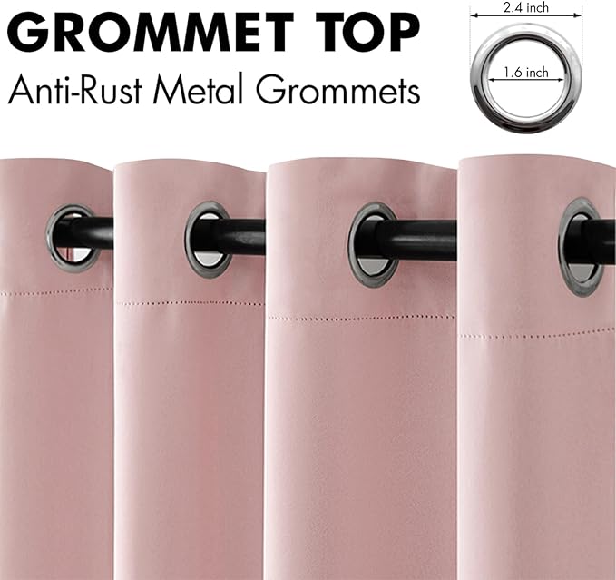 MIULEE Room Darkening Curtains Thermal Insulated Drapes Solid Window Treatment Set Grommet Top Light Blocking Blackout Curtain for Living Room/Bedroom 2 Panels 42 x 84 inch Baby Pink