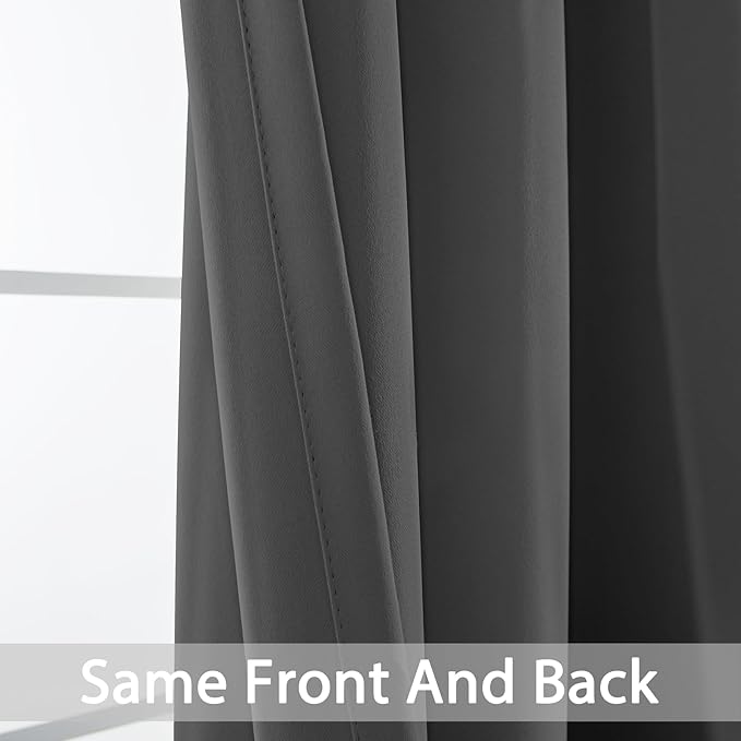 Yakamok 108 Inch Long Blackout Curtains for Bedroom, Thermal Insulated Room Darkening Curtains, Light Blocking Blackout Drapes for Living Room- 2 Panels,52x108 Inch, Charcoal Grey