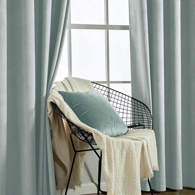 MIULEE Velvet Curtains Misty Blue Elegant Grommet Thermal Insulated Soundproof Room Darkening Curtains/Drapes for Classical Living Room Bedroom Decor 52 x 96 Inch Set of 2