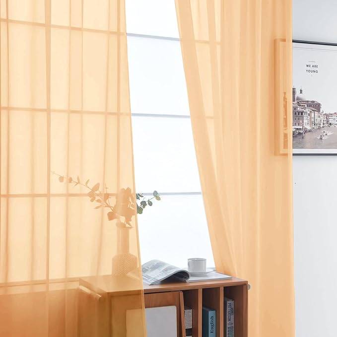 SpaceDresser Sheer Voile Window Treatment Rod Pocket Curtain Panels for Kitchen Bedroom Living Room Drapes Sunlight Filtering Privacy Semi Home Decor Assorted (Beige, 52 W x 54 L)