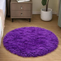 Goolela Purple Fluffy Circle Rug 3ft Faux Fur Rug for Bedroom Dorm Playroom Fuzzy Furry Small Plush Room Décor Washable