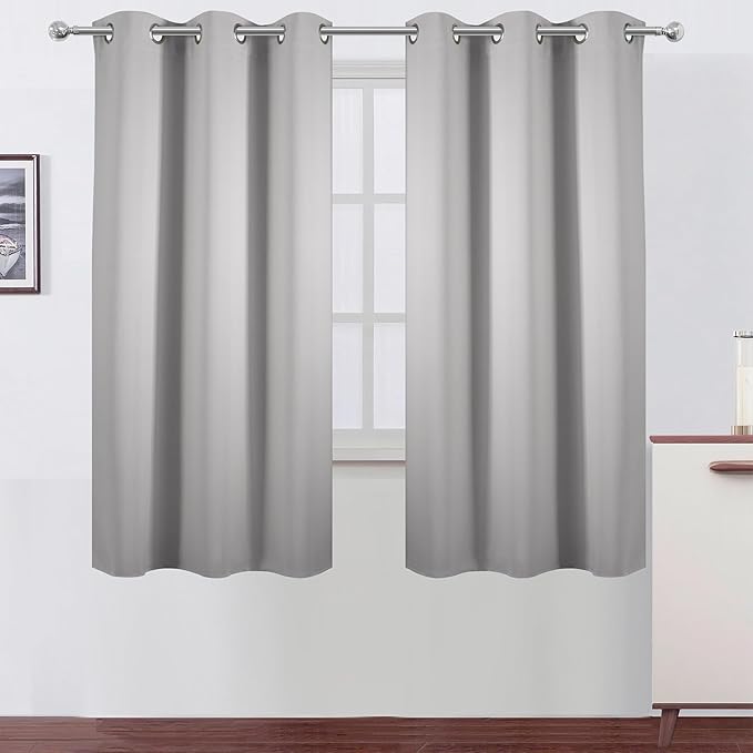 LEMOMO Light Grey Blackout Curtains/38 x 54 Inch/Set of Two Panels Grommet Living Room Curtains