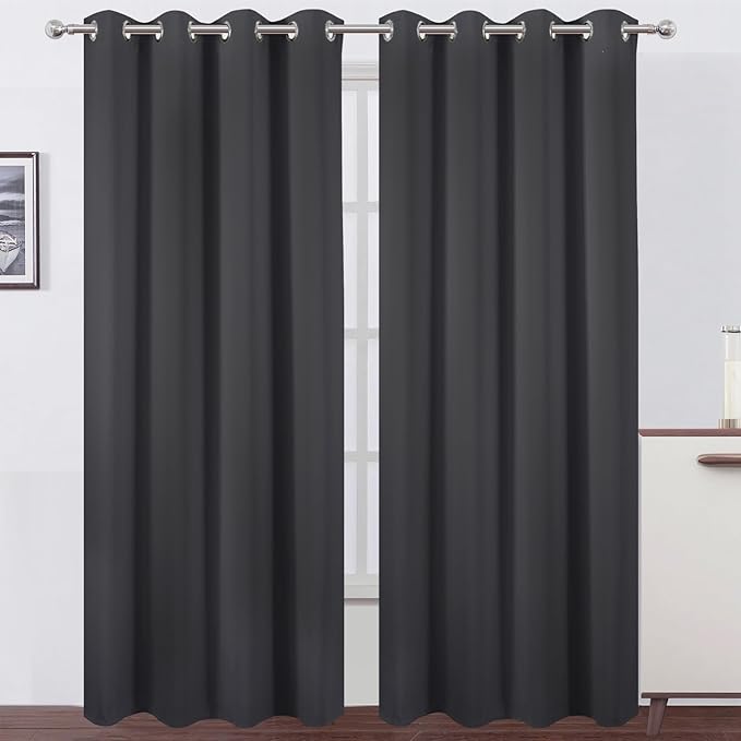 LEMOMO Blackout Curtains 52 x 84 inches Long Dark Grey Curtains Set of 2 Panels Thermal Insulated Room Darkening Curtains for Bedroom