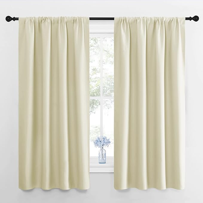 NICETOWN RV Blackout Curtains for Camper Windows, Beige, 29" Wide by 50" Long, 2 PCs, Short Blackout Curtains & Drapes, Thermal Insulated Blackout Curtain Panels for Kids Room, Play Room