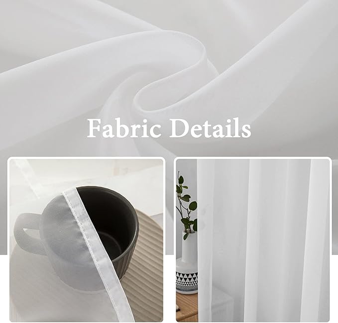 MIULEE 2 Panels Solid Color White Sheer Window Curtains Elegant Window Voile Panels/Drapes/Treatment for Bedroom Living Room (54 X 100 Inches White)