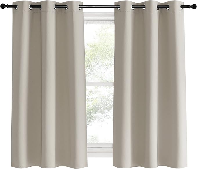 NICETOWN Kitchen Curtains, Short Curtains for Bedroom Windows, Natural, 42" W by 60" L, 1 Pair, Thermal Insulated Room Darkening Curtain Panels for Girls Room, Cafe