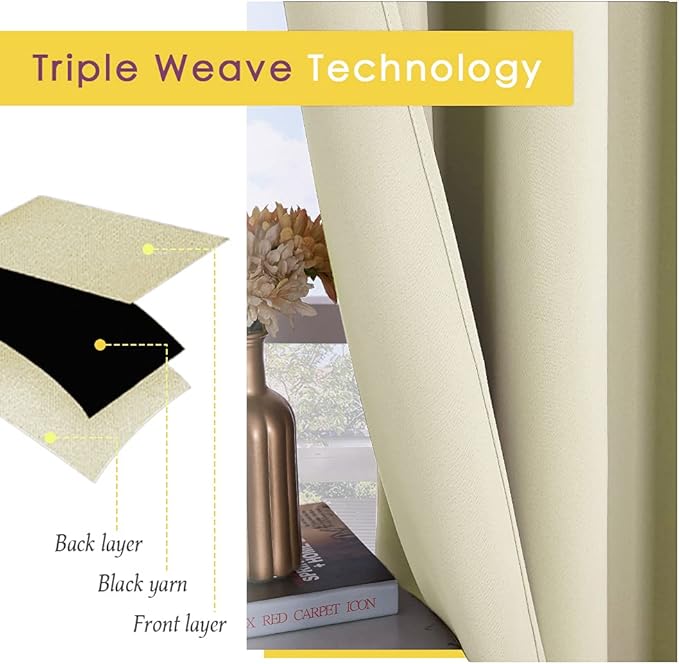 NICETOWN Room Darkening Draperies Window Curtain Panels, Thermal Insulated Grommet Room Darkening Curtains for Bedroom (Beige, 2 Panels, W42 x L54 -Inch)