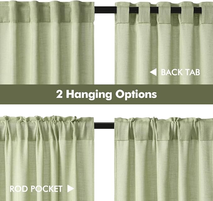 MIULEE Sage Green Kitchen Curtains 30 Inch Length 2 Panels, Soft Thick Linen Textured Semi Sheer Light Filtering Short Cafe Tier Curtains for Small Half Window Bathroom Laundry Back Tab Rod Pocket