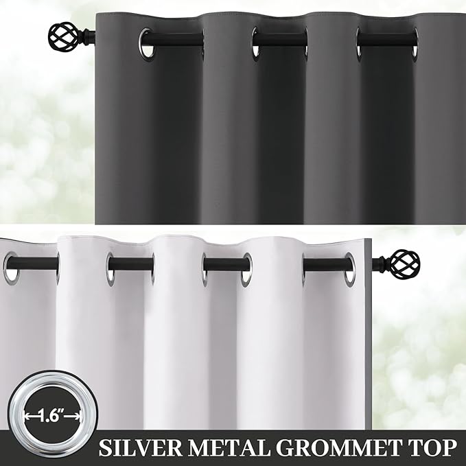 Yakamok 100% Blackout Curtain Panels 63 inches Cold and Light Blocking Drapes for Nursery, 2 Thick Layers Thermal Insulated Draperies (2 Pieces, 50 Wide Each Panel, Charcoal Grey/White Backing)