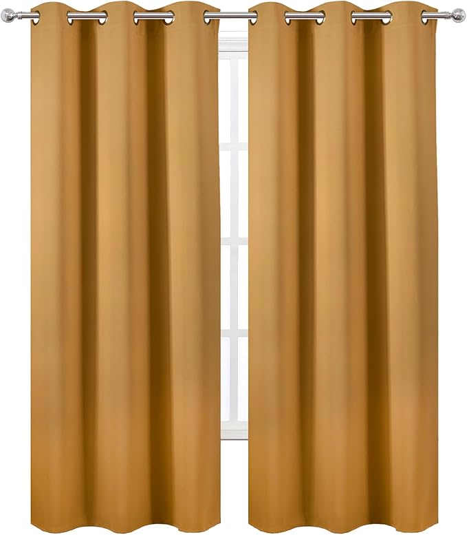 LEMOMO Mustard Yellow Thermal Blackout Curtains/42 x 95 Inch/Set of 2 Panels Room Darkening Curtains for Bedroom