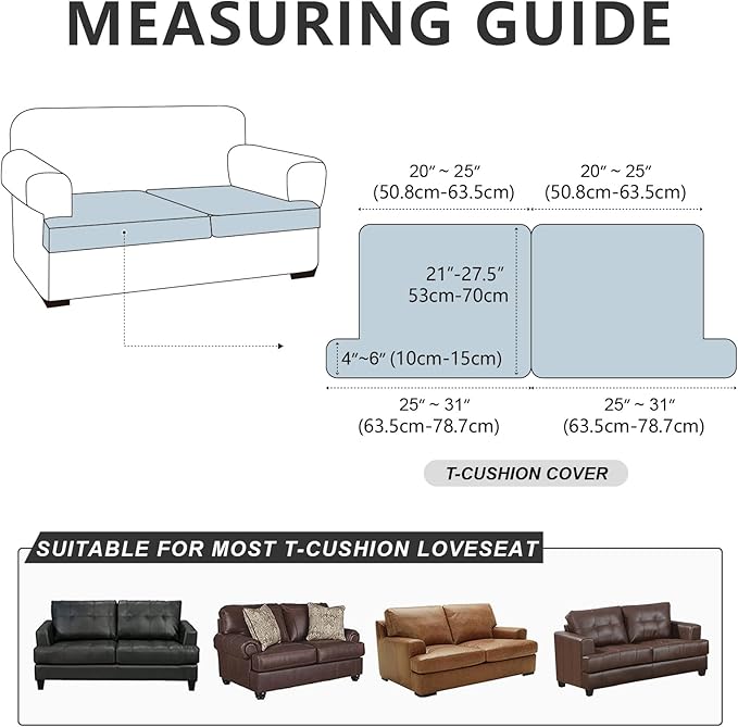 Leather Look Couch Cushion Covers Sofa Seat Slipcovers Sets Couches Furniture Protector for Sectional Armchair Loveseat Pets Kids Stretch Spandex Fabric (2 T-Cushion Loveseat, Chocolate)