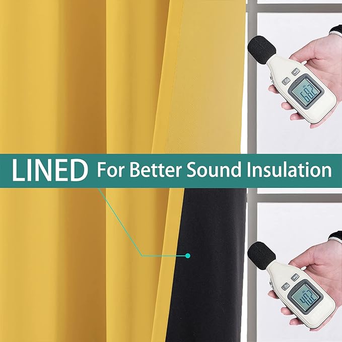 Yakamok 100% Blackout Thermal Insulated Curtains, Noise Reducing Barrier Panel for Sliding Glass Door, 2 Thick Layers Heat Full Light Blocking Patio Door Drapery, Mustard Yellow, W100 x L84, 1 Panel