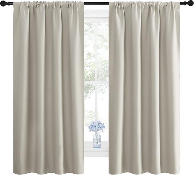NICETOWN Blackout Curtains for Living Room, Darkening Window Curtain Panels, Easy-Care Solid Thermal Insulated Draperies/Drapes for Daughter Room (Natural, 2 Panels, 42 by 63)