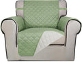 PureFit Reversible Quilted Sofa Cover, Water Resistant Slipcover Furniture Protector, Washable Couch Cover with Non Slip and Elastic Straps for Kids, Dogs, Pets (Chair, Sage Green/Ivory)