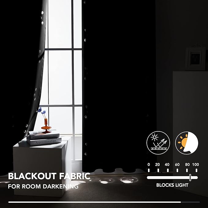 Deconovo Designer Series Silvery Cubic Printed Blackout Curtains for Bedroom Living Room Sliding Door, Thermal Insulated Soundproof Window Drapes, Black, 52W x 95L Inch, 2 Panels
