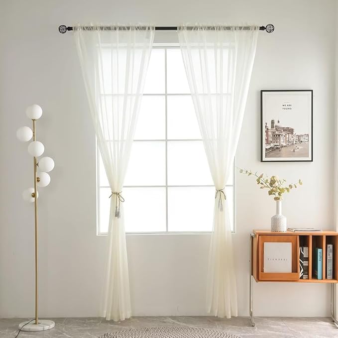 SpaceDresser Basic Rod Pocket Sheer Voile Window Curtain Panels Ivory 1 Pair 2 Panels 52 Width 36 Inch Long for Kitchen Bedroom Children Living Room Yard（Ivory, 52W x 36L）