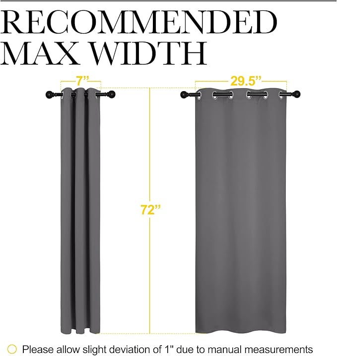 NICETOWN Grey Blackout Curtain Panels for Bedroom, Thermal Insulated Grommet Top Blackout Draperies and Drapes for Basement (2 Panels, W34 x L72-inch, Grey)