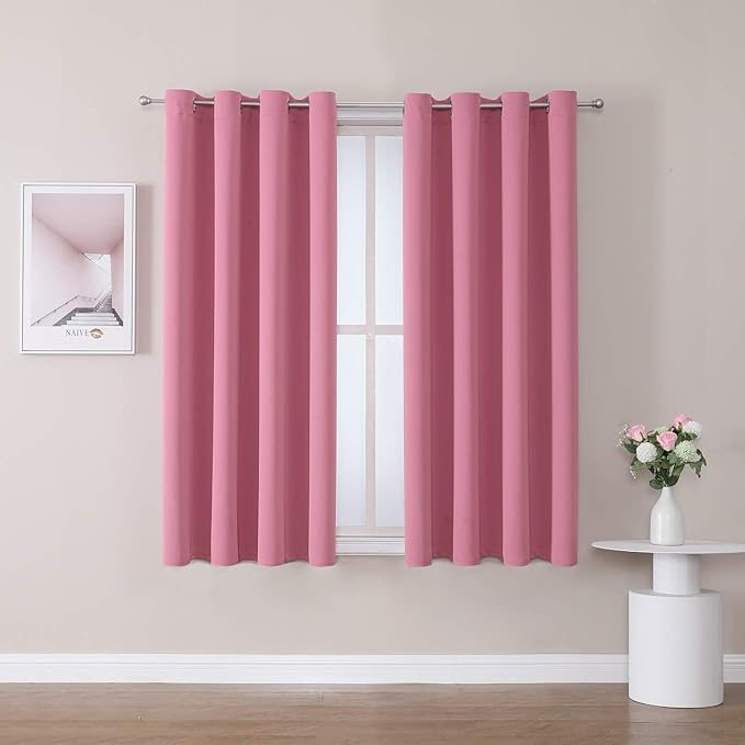 ChrisDowa Grommet Room Darkening Curtains for Bedroom and Living Room - 2 Panels Set Thermal Insulated Blackout Curtains (Pink, 52W x 45L)