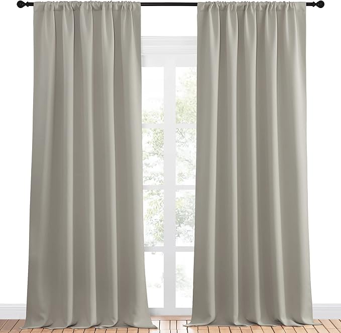 NICETOWN Blackout Curtains for Living Curtains, Room Darkening Window Curtain Panels, Easy-Care Solid Thermal Insulated Draperies/Drapes for Daughter Room (Natural, 2 Panels, 52 by 95)